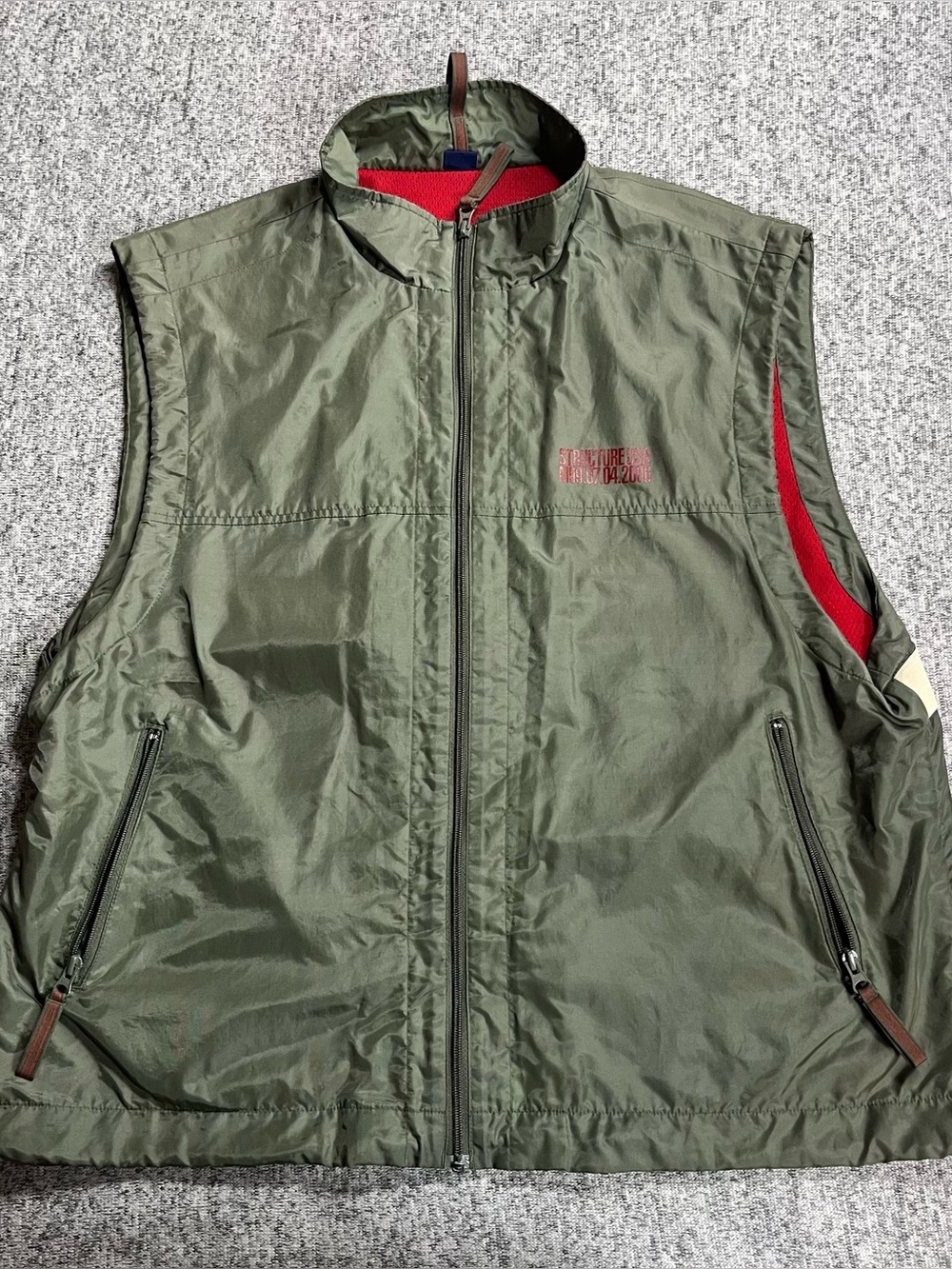 Structure Olive Green Men's Shell Vest with Red Accents